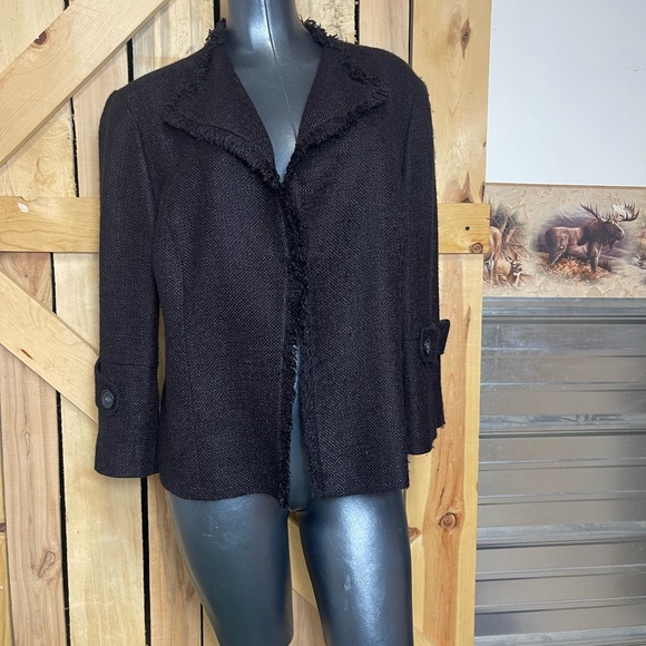 Lafayette 148 NEW YORK Clasp Front Women's Black Tweed Jacket Blazer Career - Picture 2 of 10